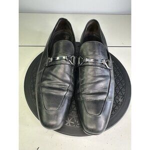 HUGO BOSS Men Size 8 Vero Cuoio Black Leather Horsebit Slip On Loafers Shoes